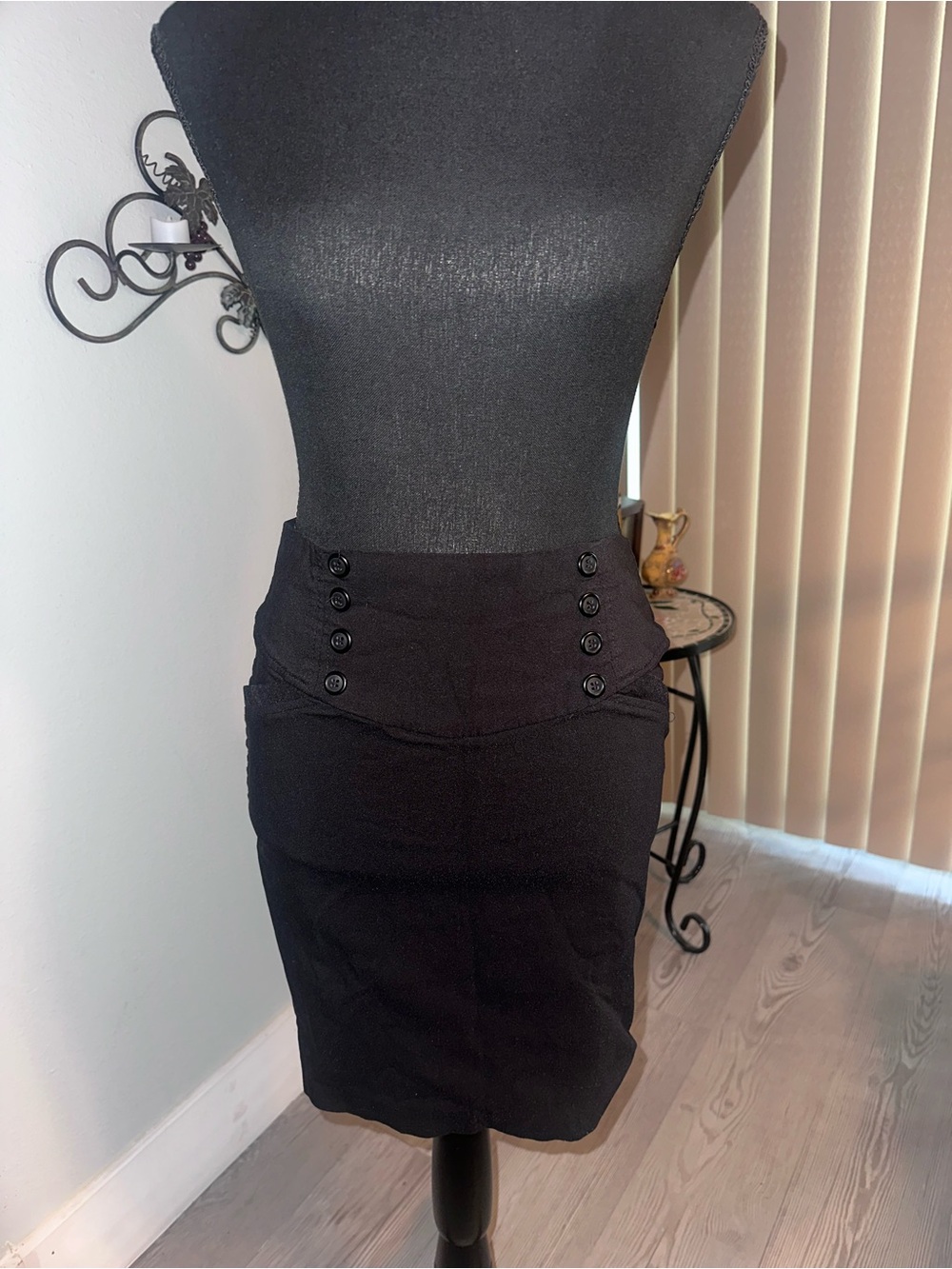 Vintage Y2K Joe Benbasset Black High-Waist Button Detail Pencil Skirt, Size L